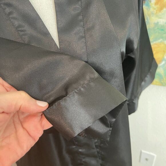 Black Satin Short Robe, Size Small - Picture 3 of 9